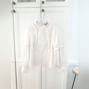 Ryegrass Boho Elegant White Embroidered Women's Top L